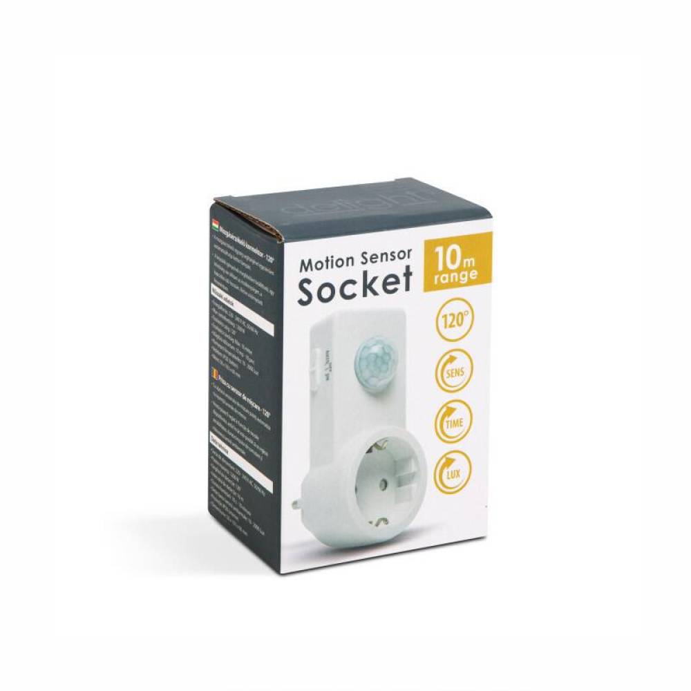 Priza cu senzor miscare, 120° - max 10m, max 1200W, IP20, alba,  Motion Senzor Socket, 18697 Delight
