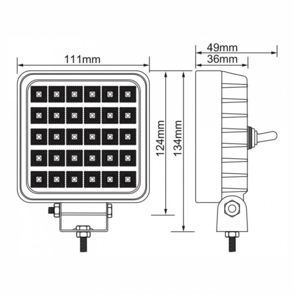 Proiector lucru auto 111x111, LED, 12-24V, 24W, 2875lm, cu intrerupator, unghi larg, L0156 TruckLed