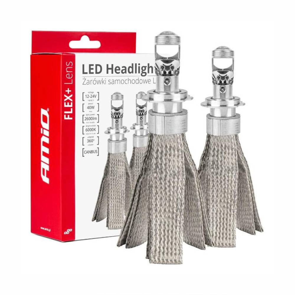Set 2 becuri H7, LED, 12-24V, 40W, 2600lm, 6000K, Canbus, cu lupa, Flexi 03660 Amio Set 2 becuri H7, LED, 12-24V, 40W, 2600lm, 6000K, Canbus, cu lupa, Flexi 03660 Amio
