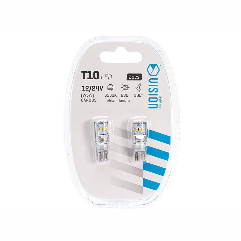 Set 2 becuri aluminiu T10, 9 LED-uri SMD2016, 12-24V, W5W, 230lm, Canbus, 83200 Vision
