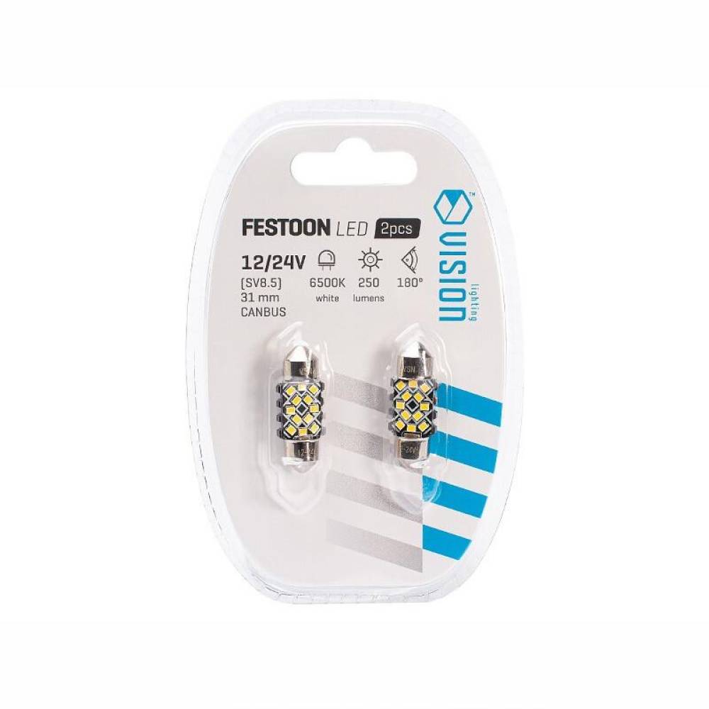 Set 2 becuri sofit, 12-24V C5W, 31mm, 12 LED-uri SMD2016, 250lm, Canbus, SV8.5, 83205 Vision Set 2 becuri sofit, 12-24V C5W, 31mm, 12 LED-uri SMD2016, 250lm, Canbus, SV8.5, 83205 Vision