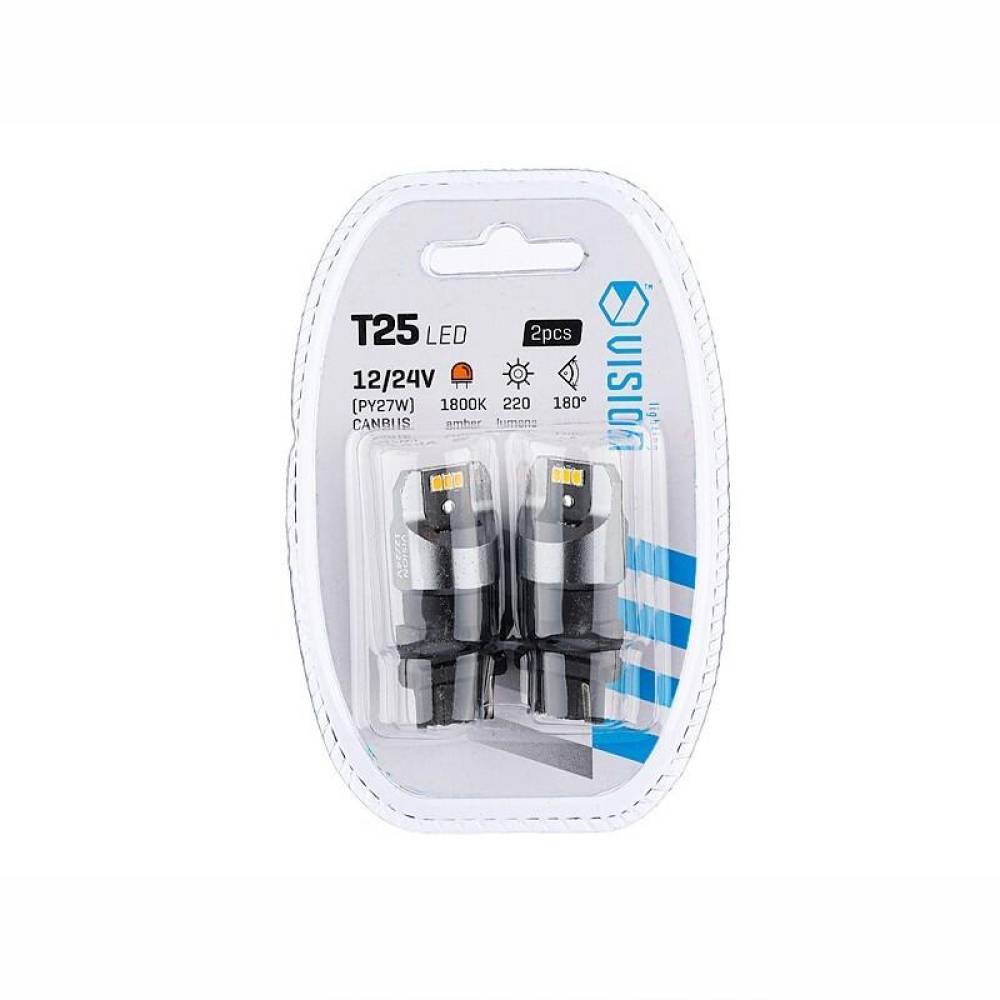 Set 2 becuri semnalizare galben T25, 6 LED-uri SMD 3020, 12-24V, PY27W CANBUS, VISION 58339 Carmotion