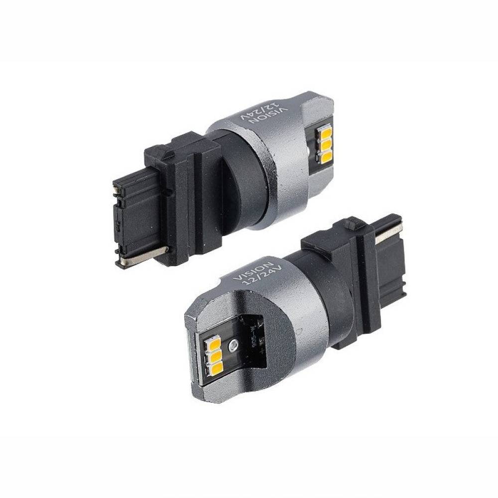 Set 2 becuri semnalizare galben T25, 6 LED-uri SMD 3020, 12-24V, PY27W CANBUS, VISION 58339 Carmotion
