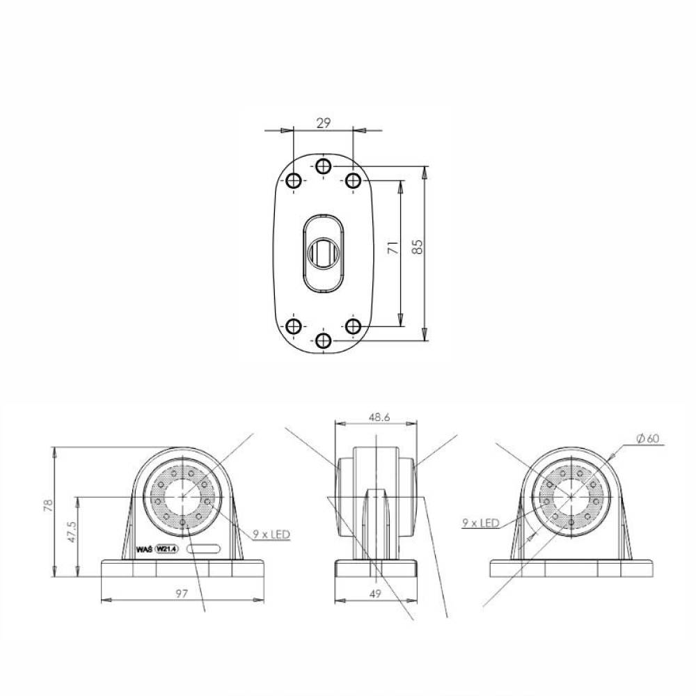 Lampa gabarit brat 78mm, LED, 12-24V, alb-rosie, stanga-dreapta, W21.4W 498BC Was Lampa gabarit brat 78mm, LED, 12-24V, alb-rosie, stanga-dreapta, W21.4W 498BC Was