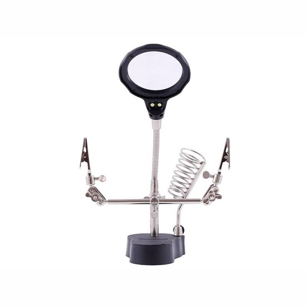 Lupa de masa cu clesti si suport pentru letcon, iluminare Led, Third Hand 63380 Carmotion