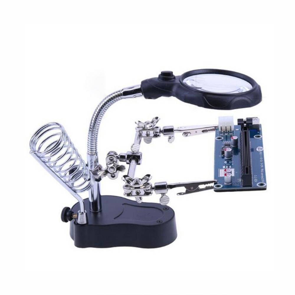 Lupa de masa cu clesti si suport pentru letcon, iluminare Led, Third Hand 63380 Carmotion