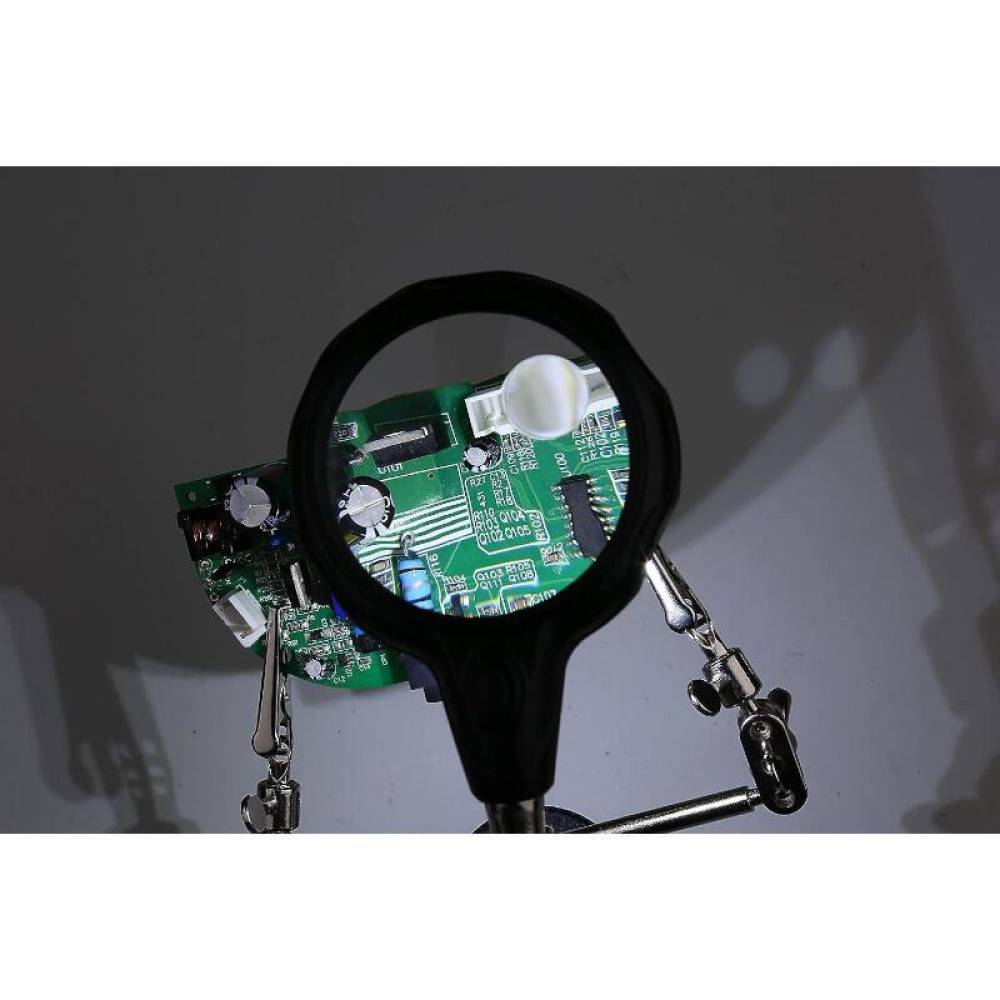 Lupa de masa cu clesti si suport pentru letcon, iluminare Led, Third Hand 63380 Carmotion