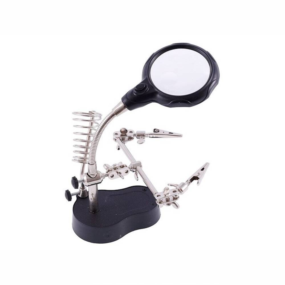 Lupa de masa cu clesti si suport pentru letcon, iluminare Led, Third Hand 63380 Carmotion
