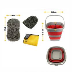 Kit 4 piese pentru spalare, burete, laveta, manusa si galeata pliabila, AKC8138 TruckLed