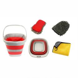 Kit 4 piese pentru spalare, burete, laveta, manusa si galeata pliabila, AKC8138 TruckLed