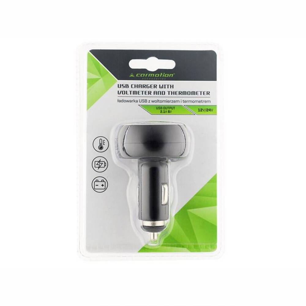 Incarcator auto 3in1, 12-24V, cu USB, voltmetru si termometru, 58711 Carmotion