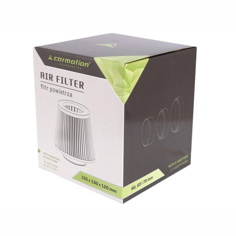 Filtru aer sport, rosu-carbon, 3 adaptori, h15cm, 83151 Carmotion