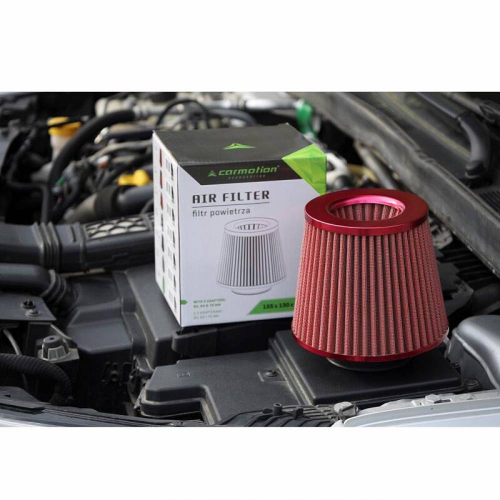 Filtru aer sport, rosu, 3 adaptori, h15cm, 83150 Carmotion