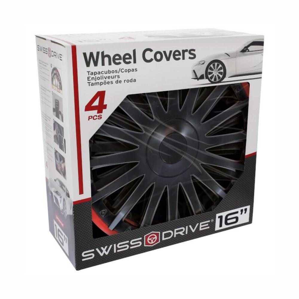 Set 4 capace roti 16inch, negre cu dunga rosie, Florida, VNJ4216 SwissDrive