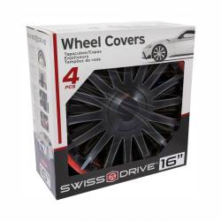 Set 4 capace roti 16inch, negre cu dunga rosie, Florida, VNJ4216 SwissDrive
