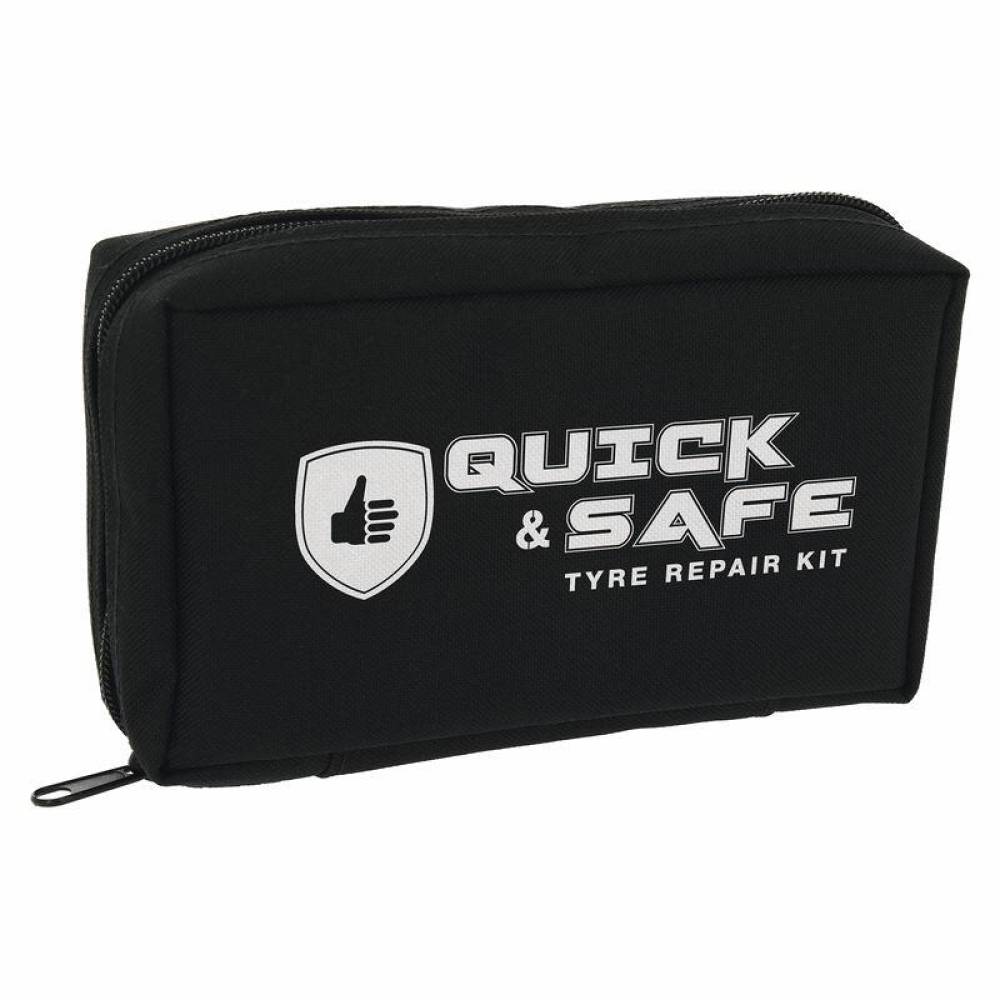 Kit reparatie cauciuc, cu snur si capsule CO2, pentru moto, atv, scooter, cu adaptor valva Presta si Schrader, Quick&Safe RP12014 