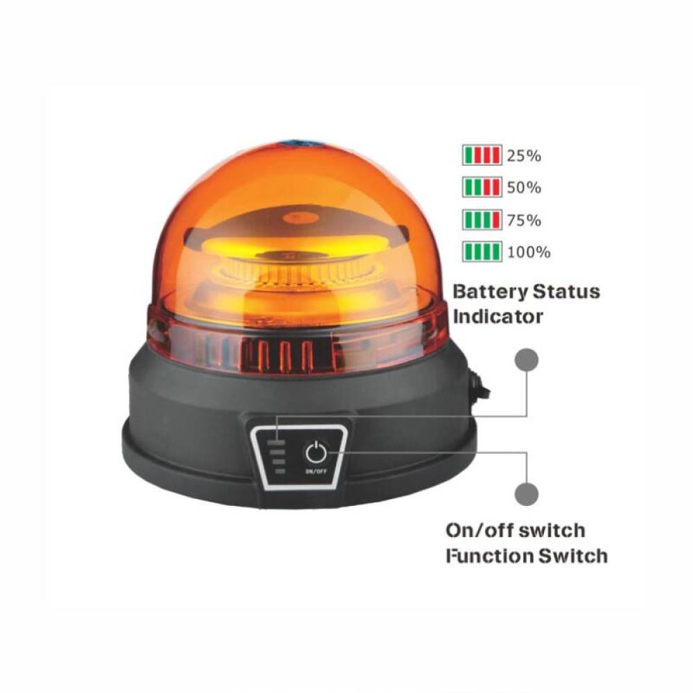Girofar wireless 12V-24V, h148, cu Led, 3 functii, cu acumulator, reincarcabil 12-24V si 220V, prindere cu magnet, TT.14540