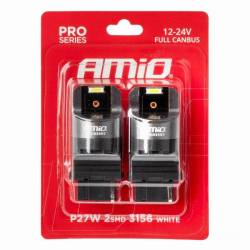 Set 2 becuri semnalizare T25, 2 LED-uri SMD1860, 12-24V, P27WFull CANBUS, 3156 alb, Pro Series, 03597 Amio