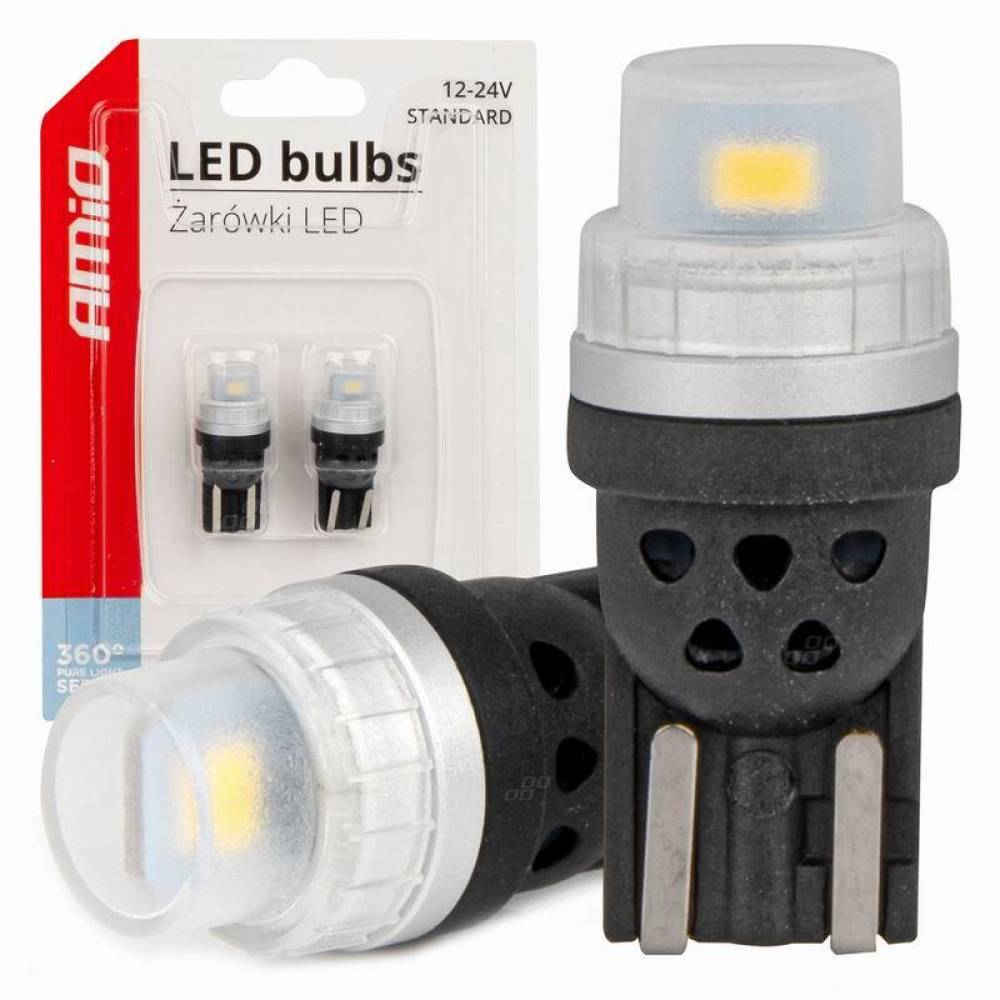 Set 2 becuri T10, 2 LED-uri SMD3020, 12-24V, W5W, alb, 360°Pure Light Series, 03726 Amio 