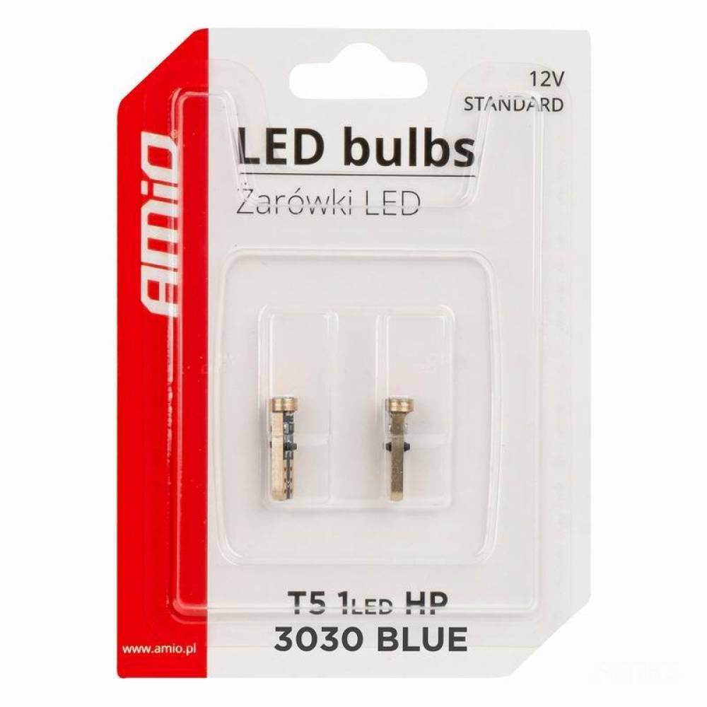 Set 2 becuri T5, 1 LED, SMD3030 12V 0.5W, W1W, albastru, High Power, 03728 Amio