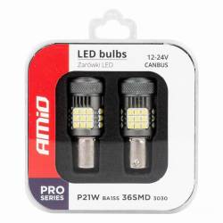 Set 2 becuri semnalizare, 36 LED-uri SMD3030, 12-24V, 1156 BA15S P21W, R10W, R5W,cu ventilator, Canbus, alb, Pro Series 03722 Amio 