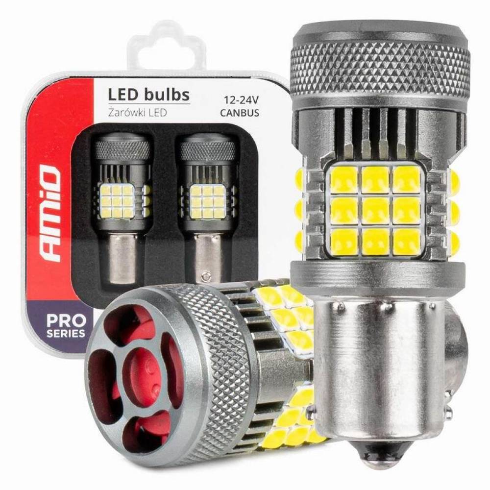 Set 2 becuri semnalizare, 36 LED-uri SMD3030, 12-24V, 1156 BA15S P21W, R10W, R5W,cu ventilator, Canbus, alb, Pro Series 03722 Amio 