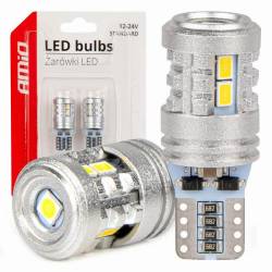Set 2 becuri aluminiu T10, 6 LED-uri SMD3020 si 1 LED SMD3030, 12-24V, W5W, alb 03718 Amio 
