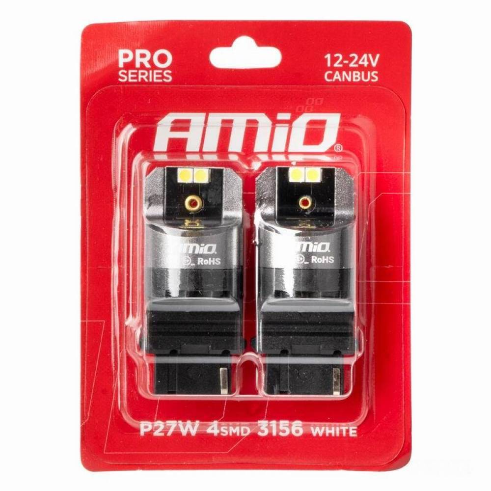 Set 2 becuri pozitie, semnalizare, alb T25, 4 LED-uri SMD 3030, 12-24V, P27 CANBUS, Pro Series 03587 Amio