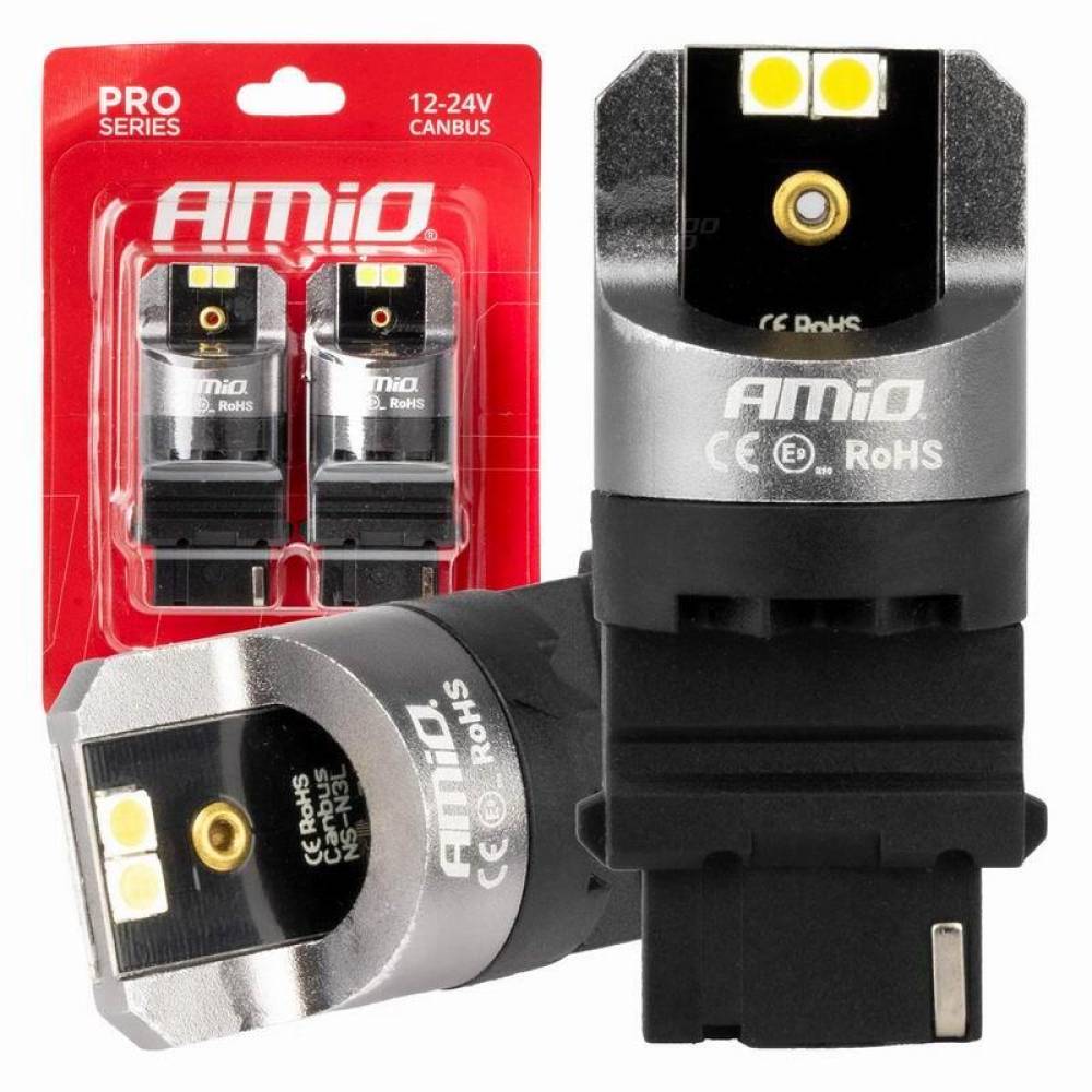 Set 2 becuri pozitie, semnalizare, alb T25, 4 LED-uri SMD 3030, 12-24V, P27 CANBUS, Pro Series 03587 Amio