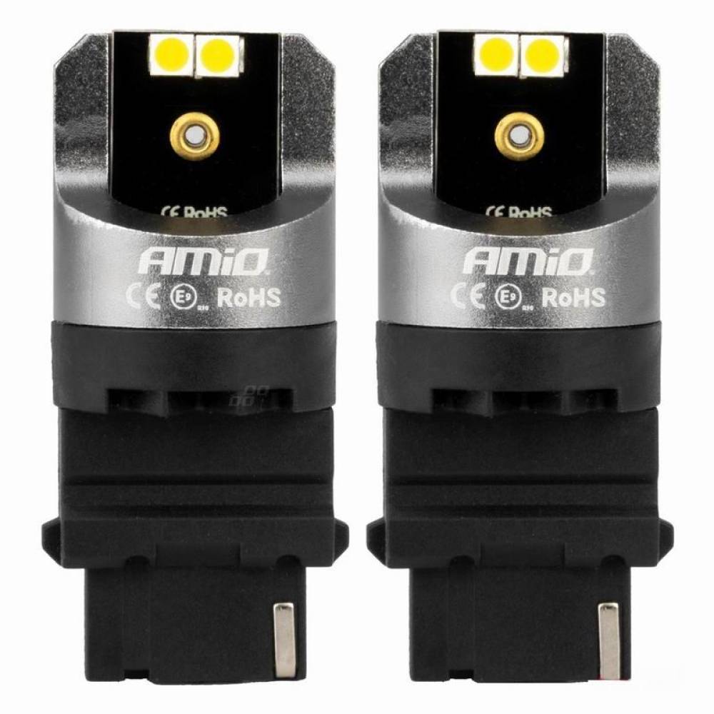 Set 2 becuri pozitie, semnalizare, alb T25, 4 LED-uri SMD 3030, 12-24V, P27 CANBUS, Pro Series 03587 Amio