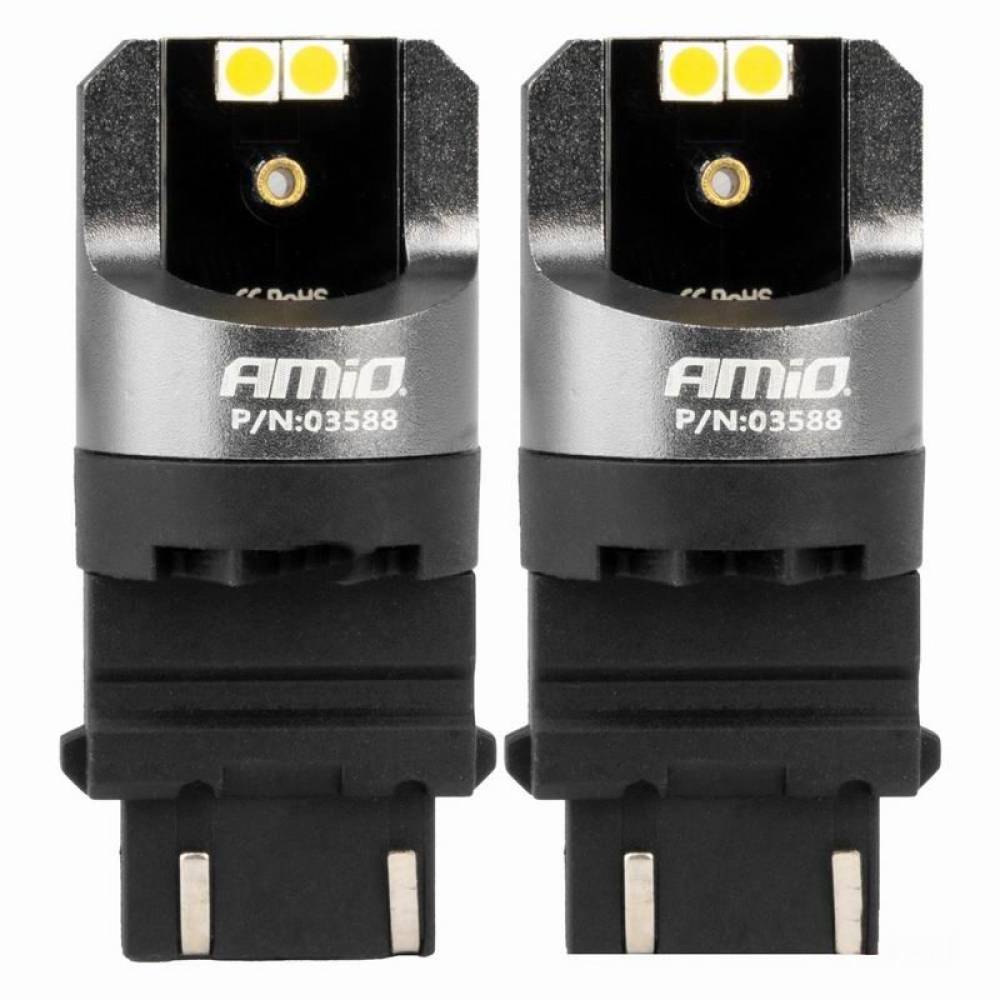 Set 2 becuri pozitie, semnalizare, alb T25, 4 LED-uri SMD 3030, 12-24V, PY27/7W CANBUS, Pro Series 03588 Amio