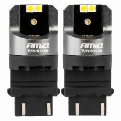 Set 2 becuri pozitie, semnalizare, alb T25, 4 LED-uri SMD 3030, 12-24V, PY27/7W CANBUS, Pro Series 03588 Amio