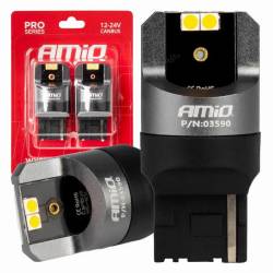 Set 2 becuri semnalizare T20, 4 LED-uri SMD3030, 12-24V, WY21W CANBUS, 7440 galben, Pro Series, 03590 Amio