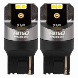 Set 2 becuri semnalizare T20, 4 LED-uri SMD3030, 12-24V, W21W CANBUS, 7440alb, Pro Series, 03589 Amio