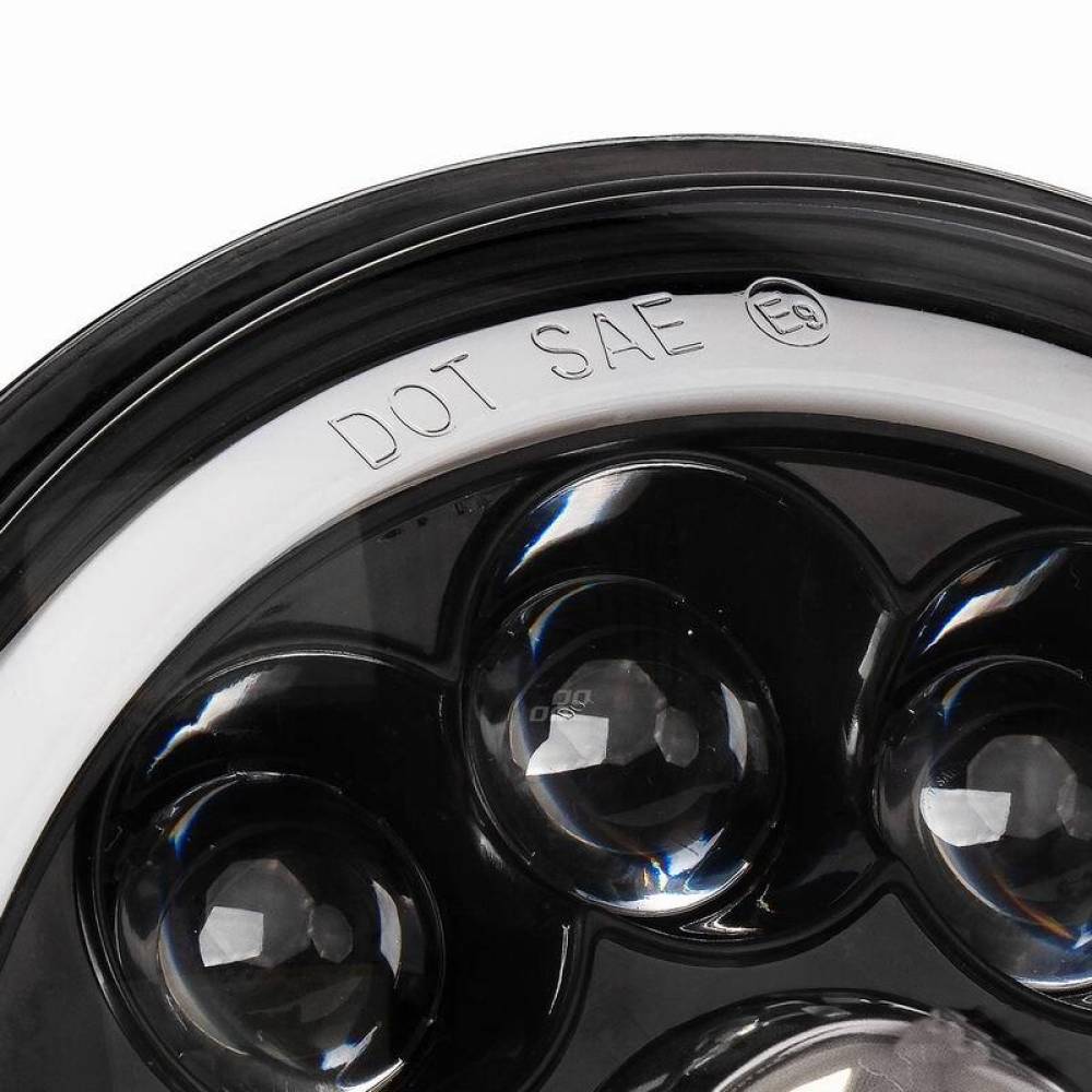 Far universal LED, fi17.8cm, 9-36V, 60W, 5500lm, cu faza lunga, scurta, pozitie alba DRL, semnalizare si modul intermitent RGB craniu, pentru Jeep si moto, Pirate Skull 03695 Amio