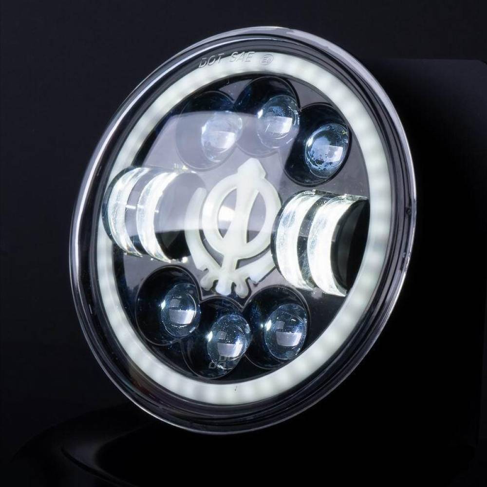 Far universal LED, fi17.8cm, 9-36V, 60W, 5500lm, cu faza lunga, scurta, pozitie alba DRL, semnalizare, pentru Jeep si moto, Ghost 03696 Amio