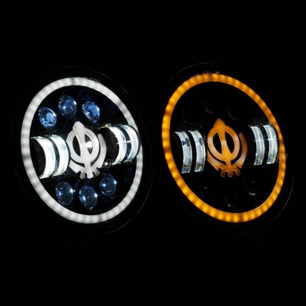 Far universal LED, fi17.8cm, 9-36V, 60W, 5500lm, cu faza lunga, scurta, pozitie alba DRL, semnalizare, pentru Jeep si moto, Ghost 03696 Amio