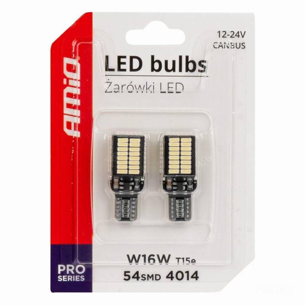 Set 2 becuri T15e, 54 LED-uri SMD4014, 12-24V, W16W CANBUS, alb, Pro Series, 03724 Amio 