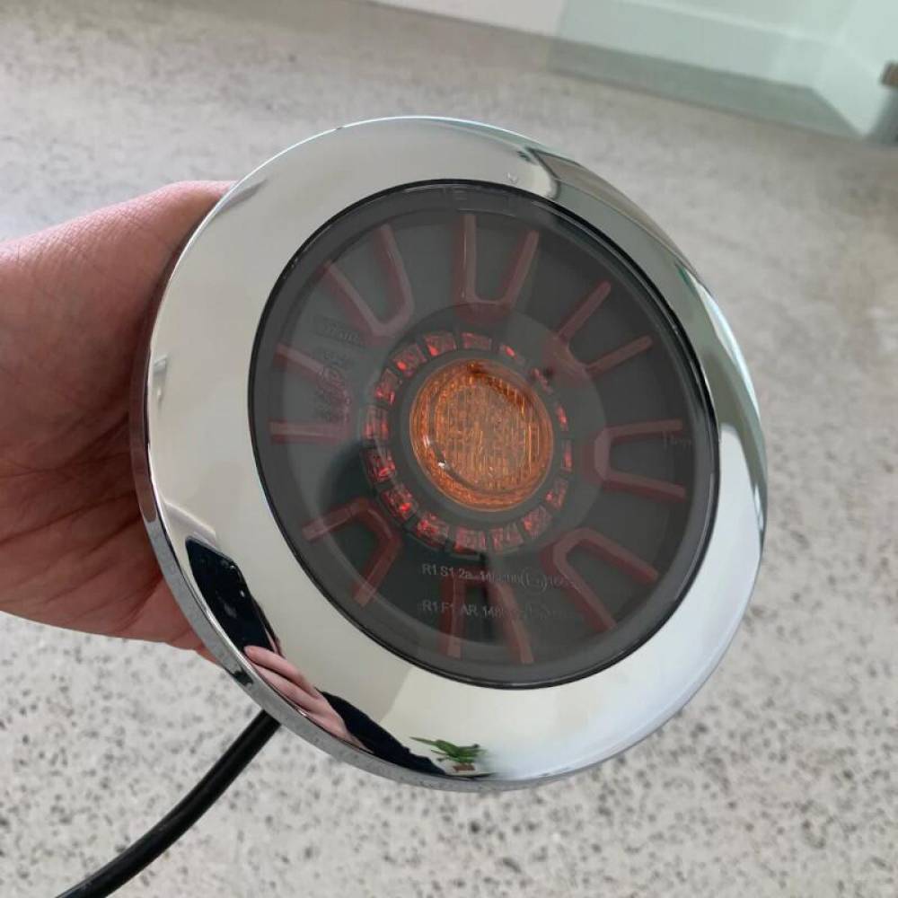Lampa stop fi152, 3 functii, LED, 12-36V, hamburger, cablu 1m, stanga-dreapta, incastrabila, cu inel cromat, FT-313 LED CHROME