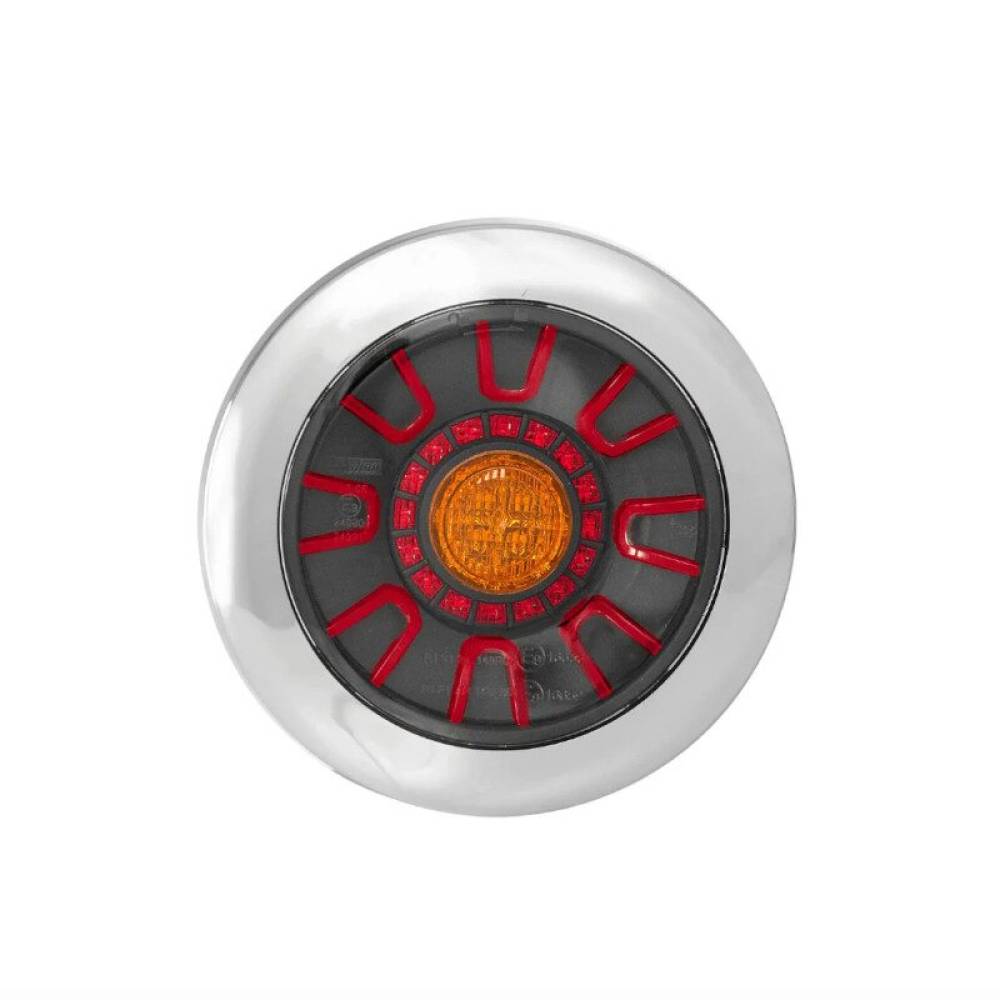 Lampa stop fi152, 3 functii, LED, 12-36V, hamburger, cablu 1m, stanga-dreapta, incastrabila, cu inel cromat, FT-313 LED CHROME