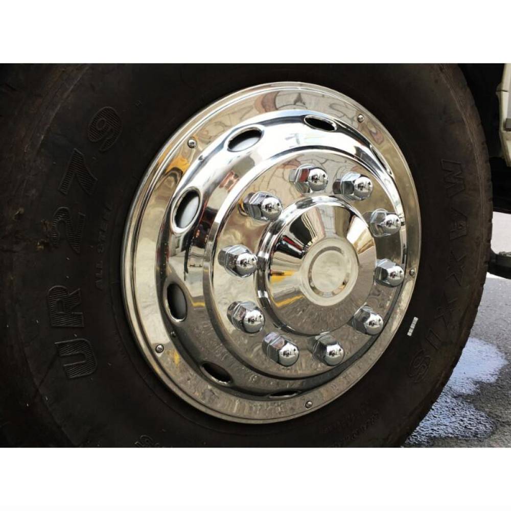 Capac roata 22,5inch, fata, din otel inoxidabil, bombat, pentru autobuz, tir, sistem montare cu suruburi antifurt, 524F A2A