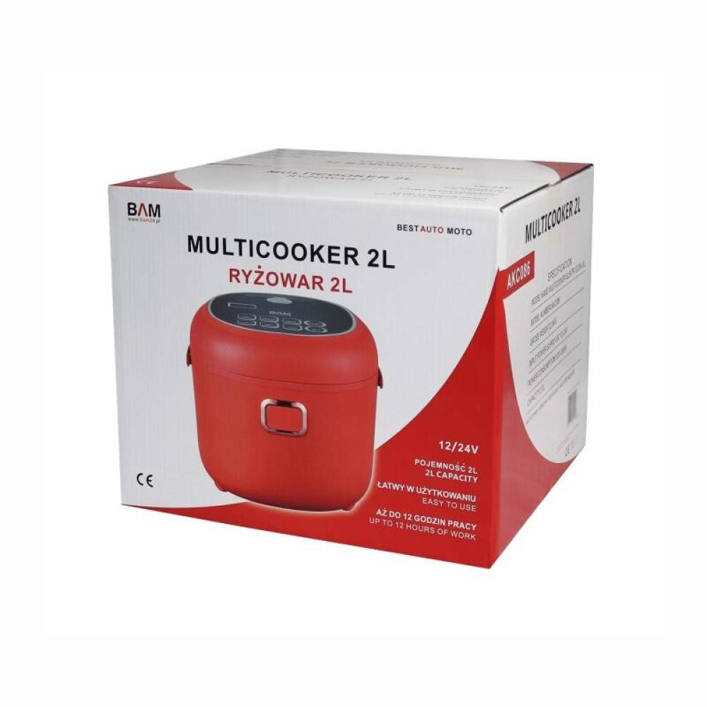 Oala multifunctionala, multicooker pentru camion, camping, 2L, 12-24V, rosu, BAM AKC086 Oala multifunctionala, multicooker pentru camion, camping, 2L, 12-24V, rosu, BAM AKC086