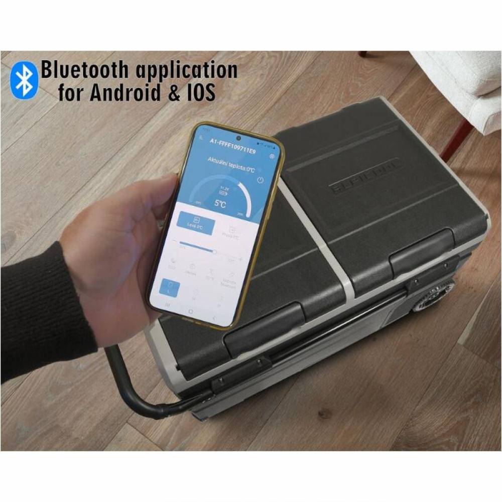 Frigider auto cu compresor 75L, cu 2 compartimente, 12V-24V-230V, -20°C, conectare bluethooth, cu aplicatie pe telefon, Ice Box Duo, 07099 Alpicool