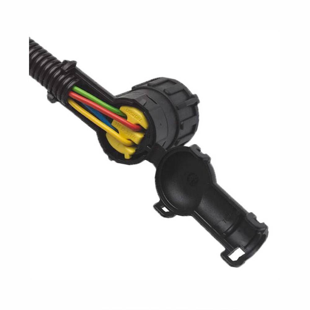 Mufa conector cu 4 pini, mama, DIN 72585, pentru lampi, in L, neagra cu cablu, PRW003 TruckLed