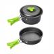 Set vase gatit camping, outdoor, 11 componente, cu oala, tigaie, ceainic, lingura, polonic, mini boluri, burete, pentru 2 persoane, TRS012