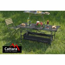 Masa camping pliabila, 123x55cm, din aluminiu, ajustabila, pentru camping, plaja, picnic, cu spatiu depozitare, Roll 13492 Cattara
