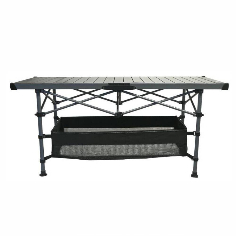 Masa camping pliabila, 123x55cm, din aluminiu, ajustabila, pentru camping, plaja, picnic, cu spatiu depozitare, Roll 13492 Cattara