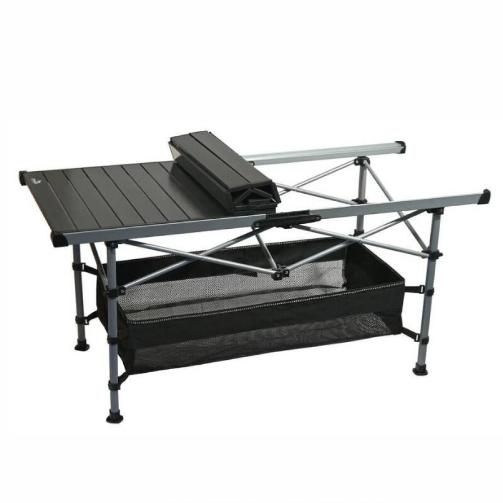 Masa camping pliabila, 123x55cm, din aluminiu, ajustabila, pentru camping, plaja, picnic, cu spatiu depozitare, Roll 13492 Cattara