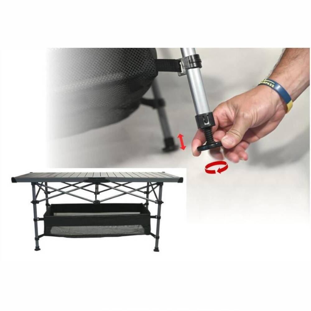 Masa camping pliabila, 123x55cm, din aluminiu, ajustabila, pentru camping, plaja, picnic, cu spatiu depozitare, Roll 13492 Cattara