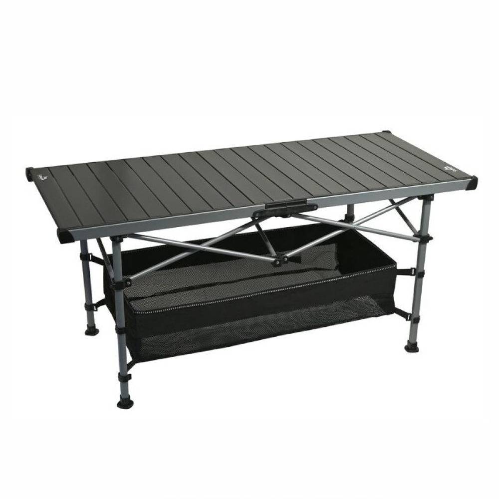 Masa camping pliabila, 123x55cm, din aluminiu, ajustabila, pentru camping, plaja, picnic, cu spatiu depozitare, Roll 13492 Cattara